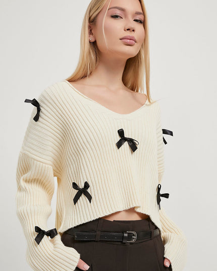 Crop Knitwear Damenpullover mit Banddetail