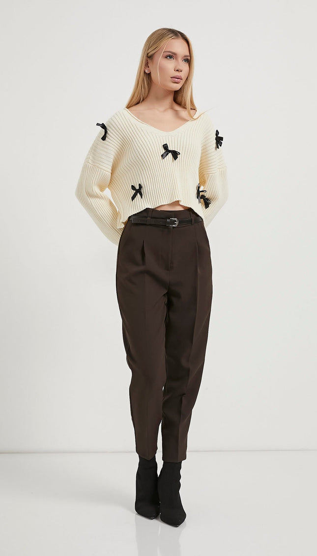 Crop Knitwear Damenpullover mit Banddetail