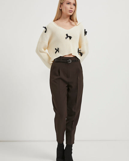 Crop Knitwear Damenpullover mit Banddetail