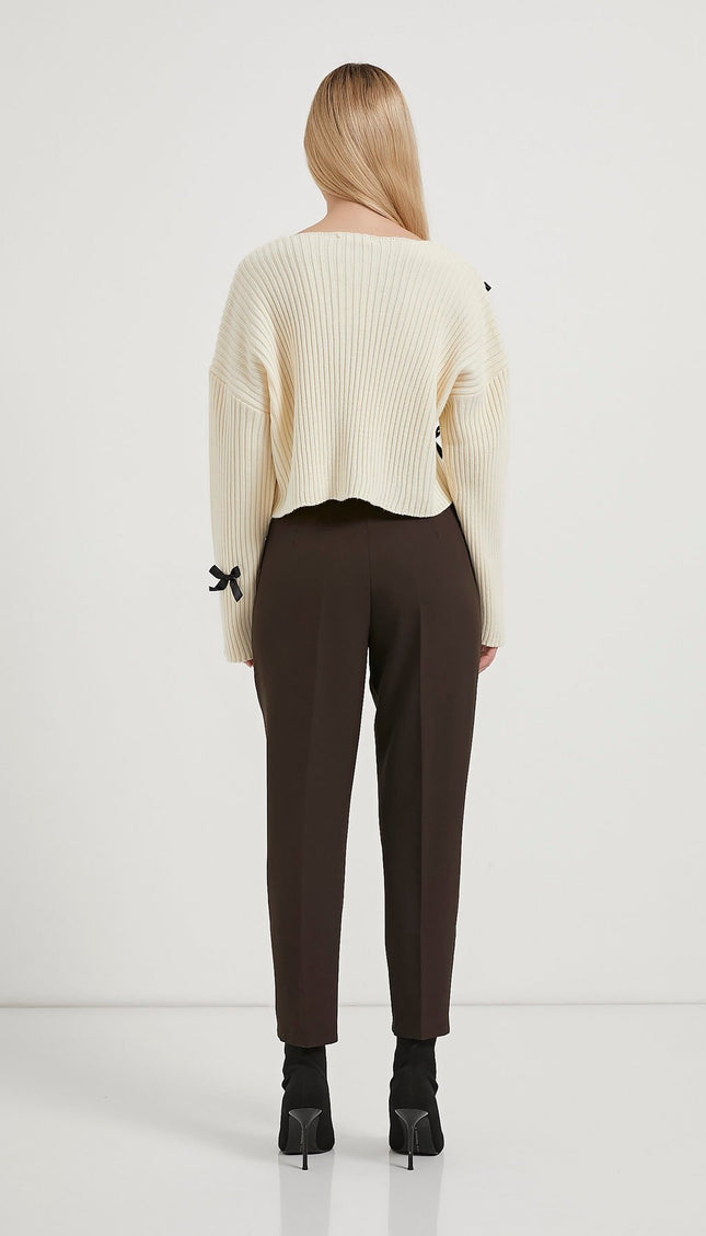 Crop Knitwear Damenpullover mit Banddetail