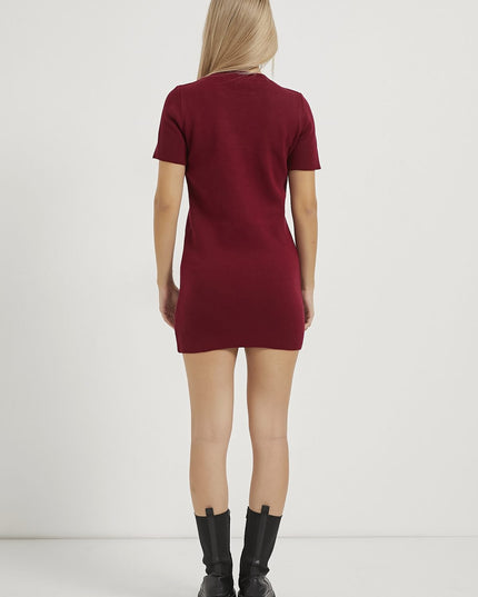 Bis-Kragen-Kurzärmel-Strickkleidung für Damen