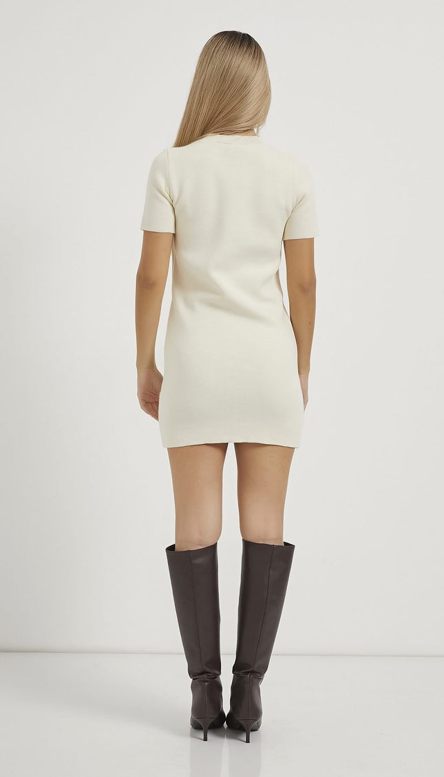 Bis-Kragen-Kurzärmel-Strickkleidung für Damen