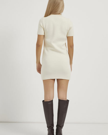 Bis-Kragen-Kurzärmel-Strickkleidung für Damen