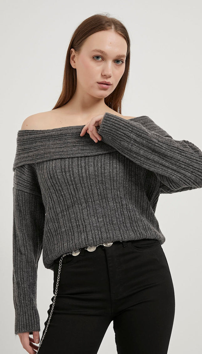 Madonna-Hals Fließender Strickpullover für Damen