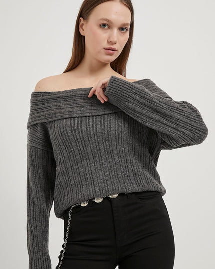 Madonna-Hals Fließender Strickpullover für Damen