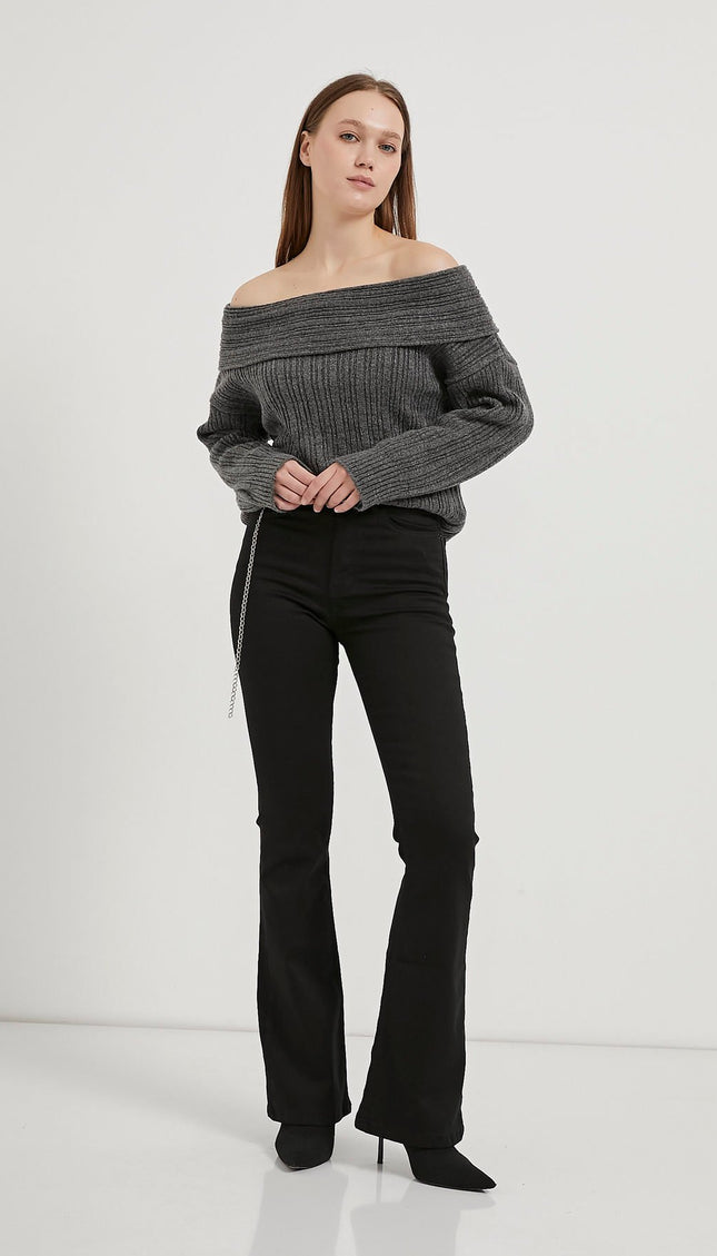 Madonna-Hals Fließender Strickpullover für Damen