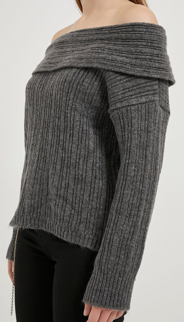 Madonna-Hals Fließender Strickpullover für Damen