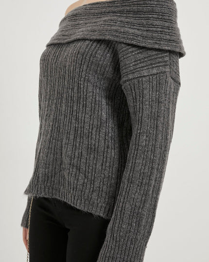 Madonna-Hals Fließender Strickpullover für Damen