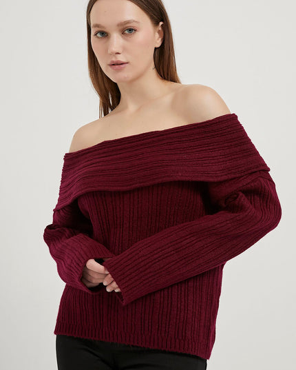 Madonna-Hals Fließender Strickpullover für Damen