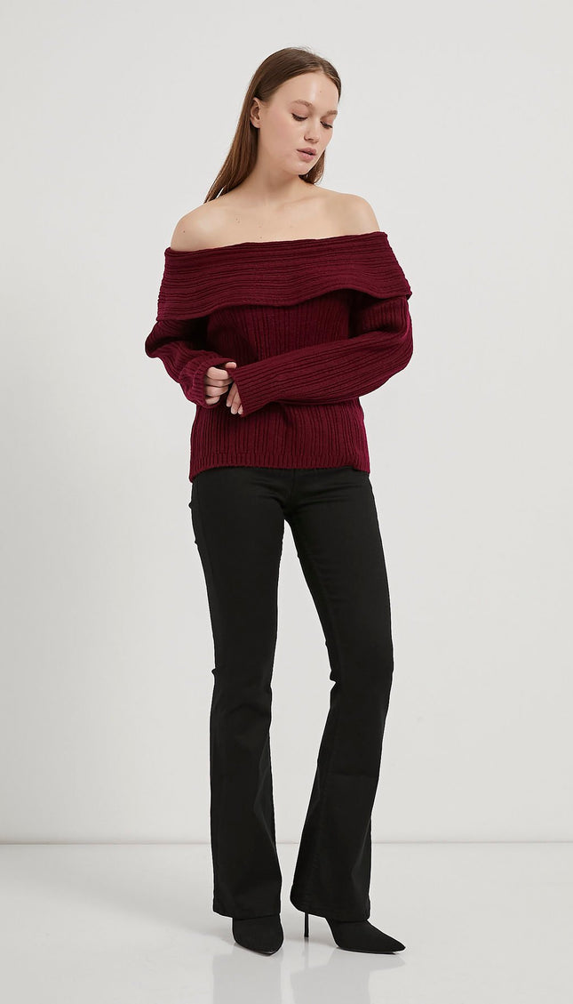 Madonna-Hals Fließender Strickpullover für Damen