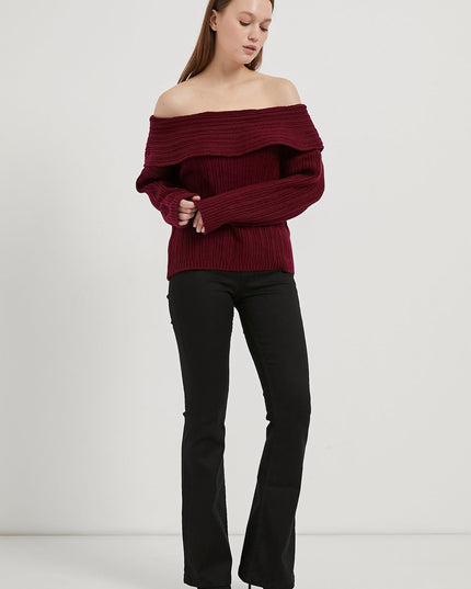 Madonna-Hals Fließender Strickpullover für Damen