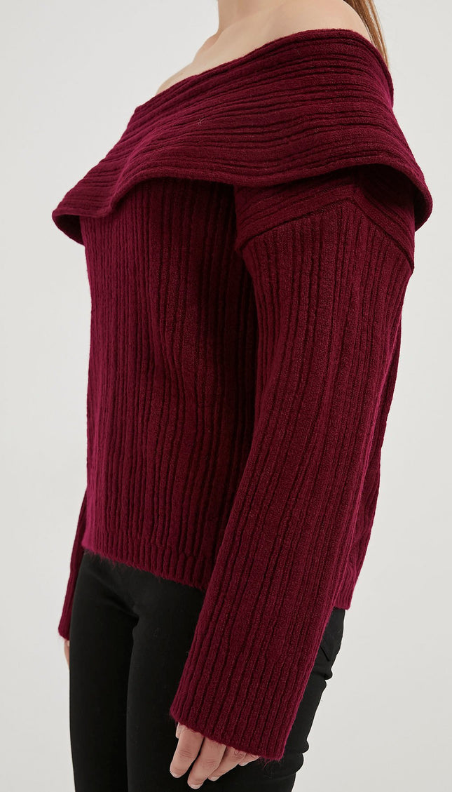 Madonna-Hals Fließender Strickpullover für Damen