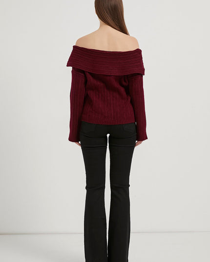 Madonna-Hals Fließender Strickpullover für Damen