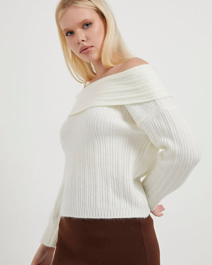 Madonna-Hals Fließender Strickpullover für Damen