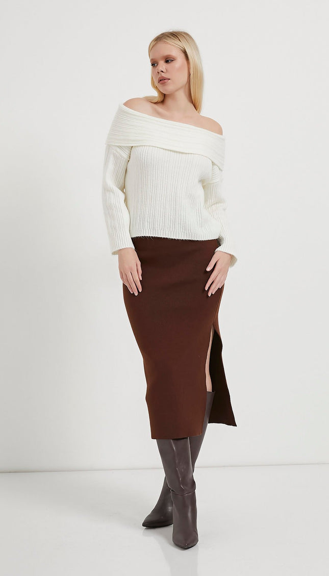 Madonna-Hals Fließender Strickpullover für Damen