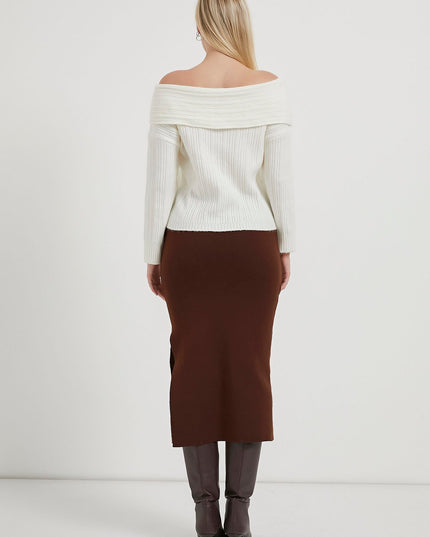 Madonna-Hals Fließender Strickpullover für Damen