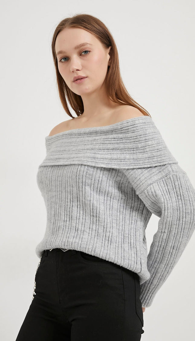 Madonna-Hals Fließender Strickpullover für Damen
