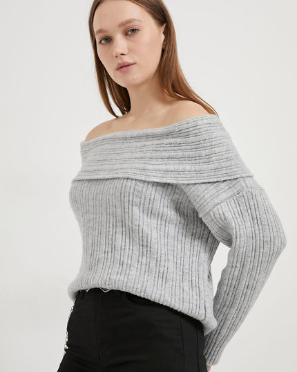 Madonna-Hals Fließender Strickpullover für Damen
