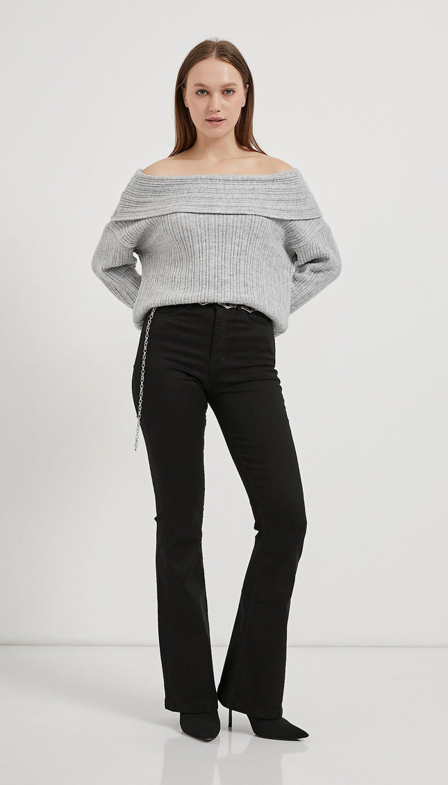 Madonna-Hals Fließender Strickpullover für Damen