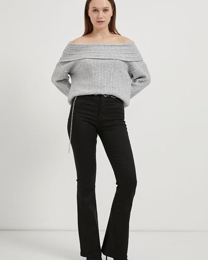 Madonna-Hals Fließender Strickpullover für Damen