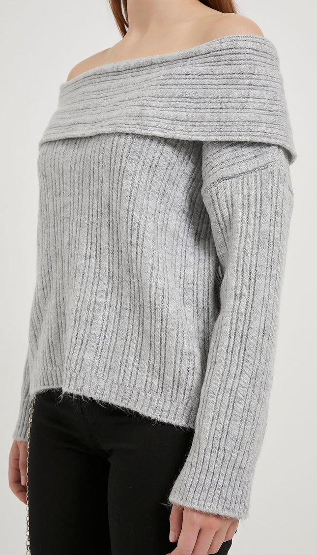 Madonna-Hals Fließender Strickpullover für Damen