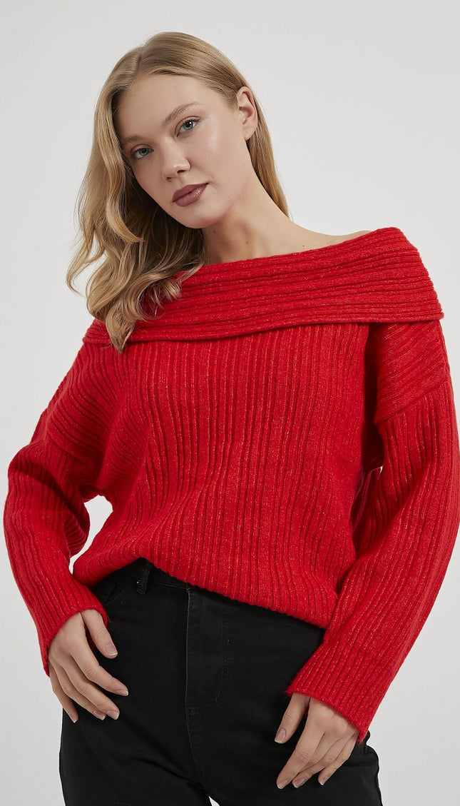 Madonna-Hals Fließender Strickpullover für Damen