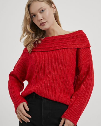 Madonna-Hals Fließender Strickpullover für Damen