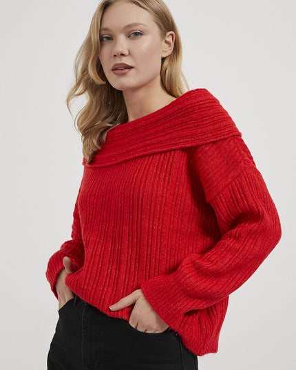 Madonna-Hals Fließender Strickpullover für Damen
