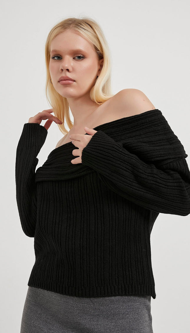 Madonna-Hals Fließender Strickpullover für Damen