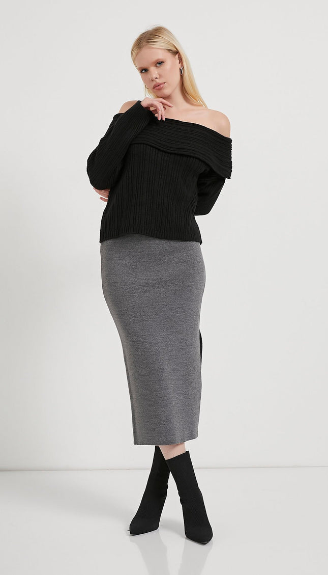 Madonna-Hals Fließender Strickpullover für Damen