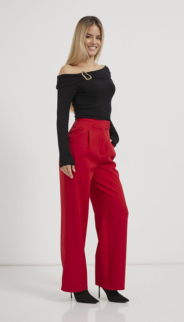 Elastische Taille Velcro-Verschluss Palazzo Damenhosen