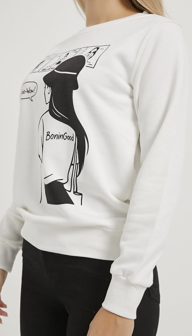 Bedruckter Fahrradkragen-Sweatshirt für Damen