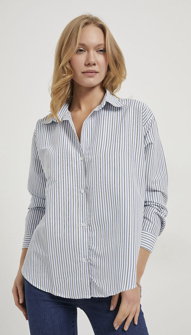 Gestreiftes Damenhemd mit offenem Kragen