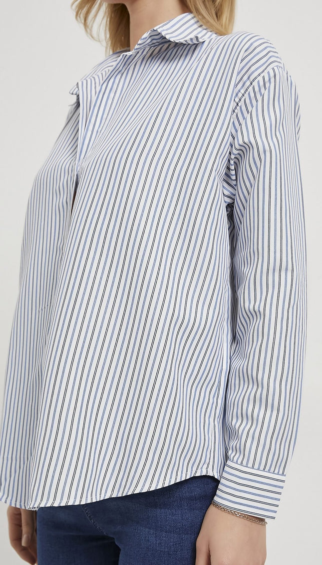 Gestreiftes Damenhemd mit offenem Kragen