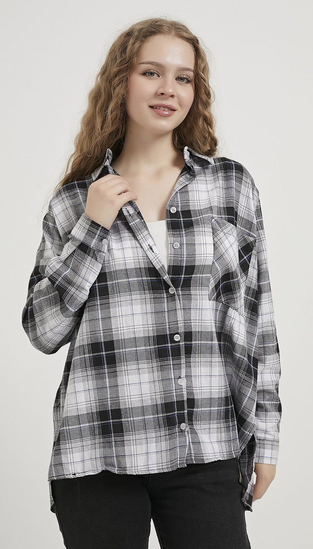 Oversize‑Damenhemd mit kariertem Detail