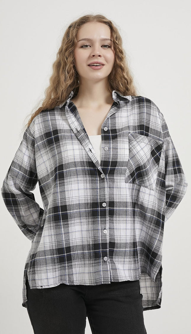 Oversize‑Damenhemd mit kariertem Detail