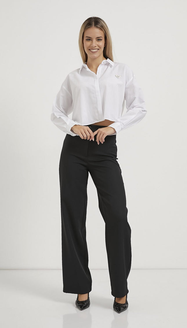 Damen-Crop-Shirt mit Accessoire-Details