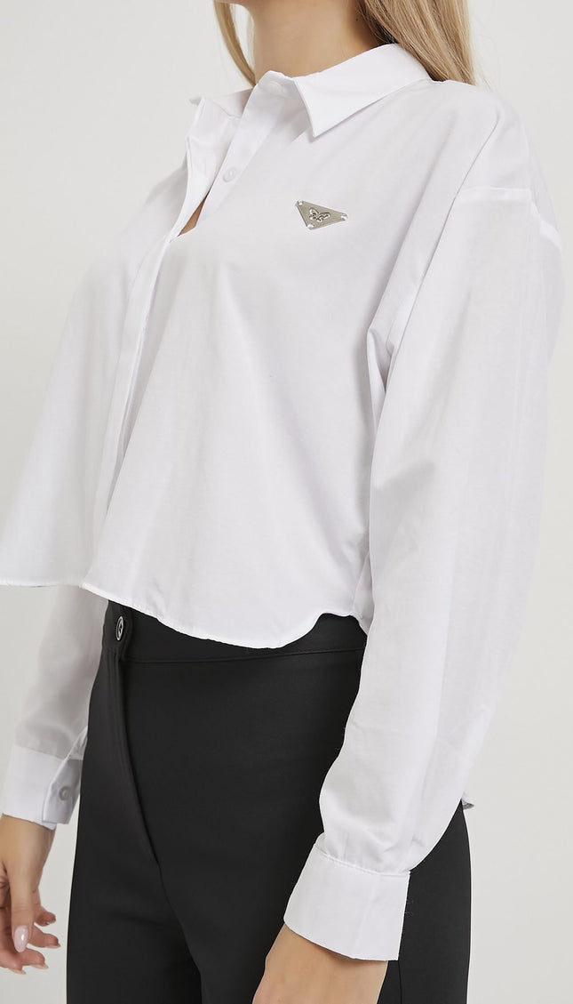 Damen-Crop-Shirt mit Accessoire-Details
