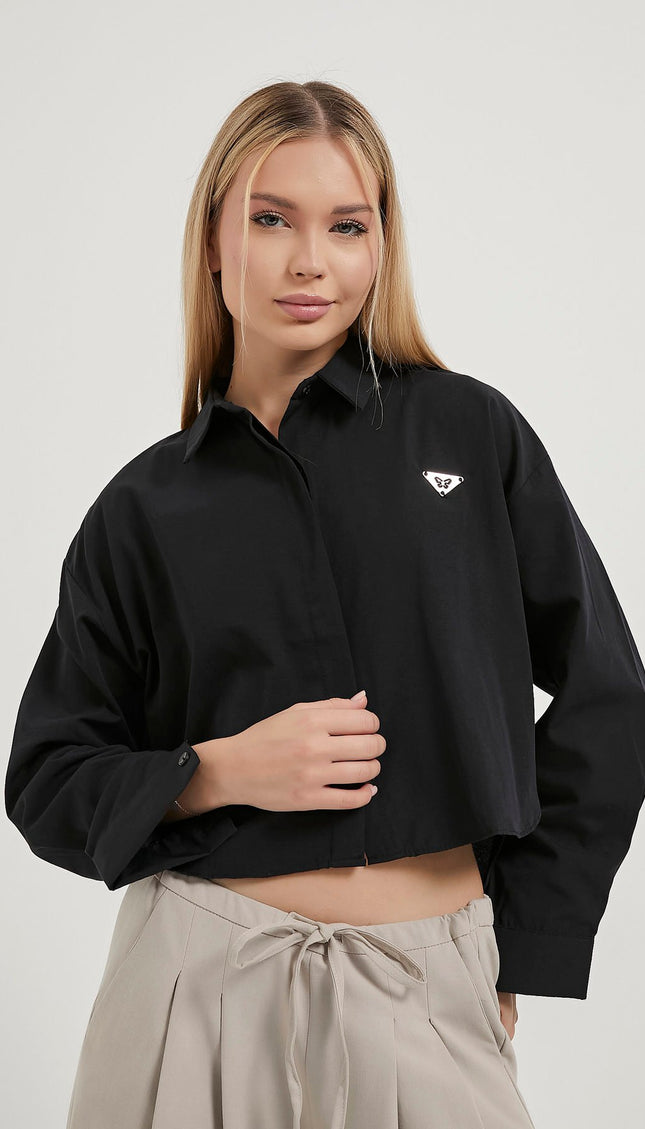 Damen-Crop-Shirt mit Accessoire-Details