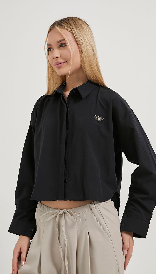 Damen-Crop-Shirt mit Accessoire-Details