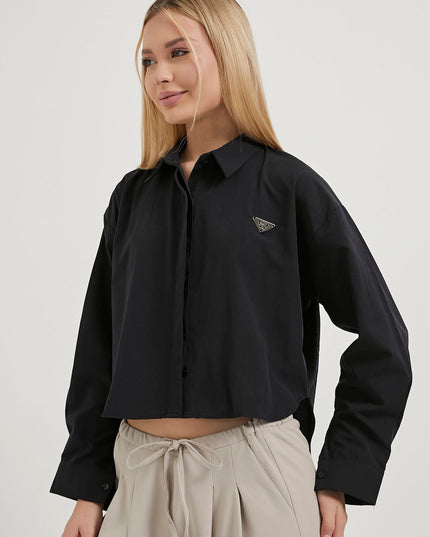 Damen-Crop-Shirt mit Accessoire-Details