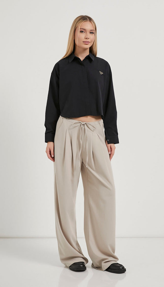 Damen-Crop-Shirt mit Accessoire-Details