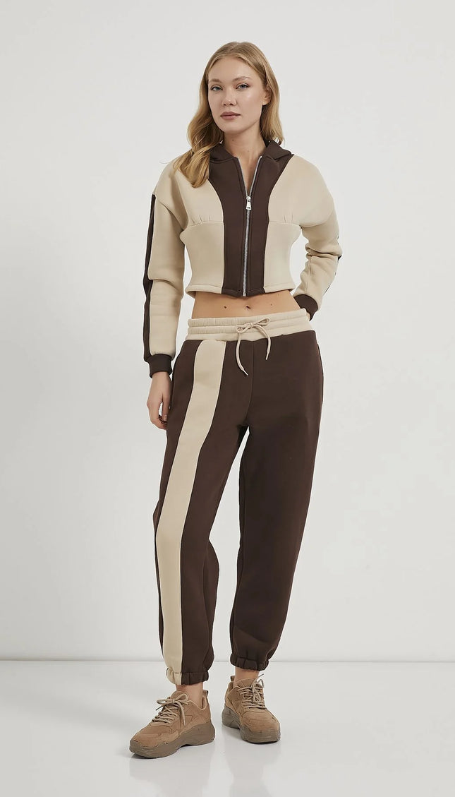Damen-Jogginghose im eleganten Anzugstil braun/beige