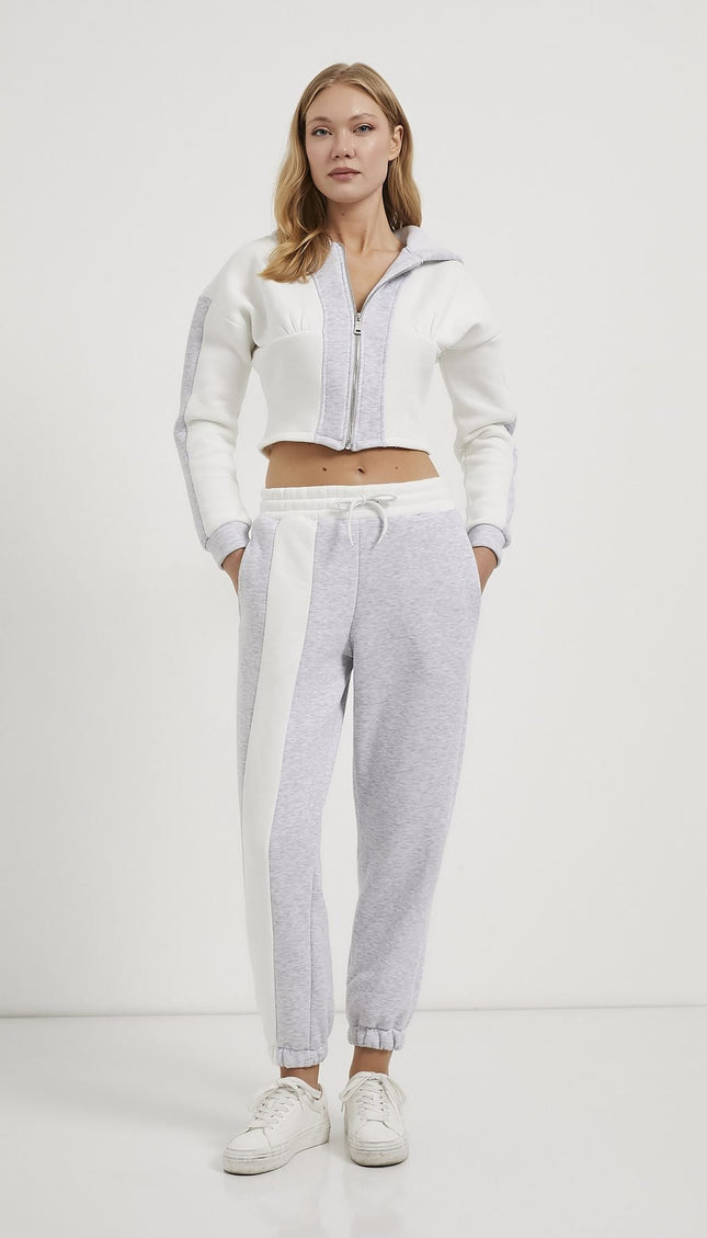 Damen-Jogginghose im eleganten Anzugstil grau/weiß