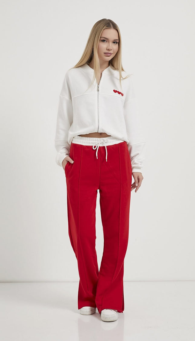 Jogginghosen für Damen mit Herzstickerei rot/weiß