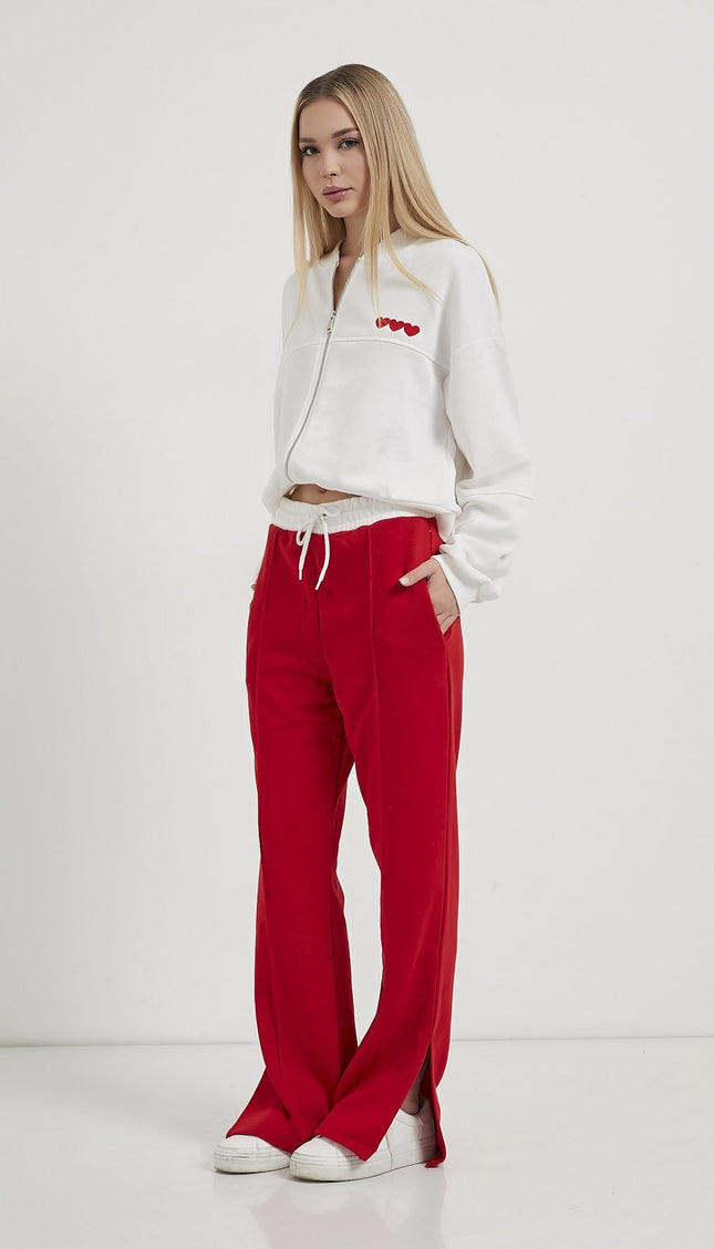 Jogginghosen für Damen mit Herzstickerei rot/weiß