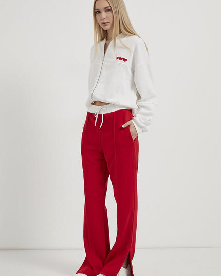 Jogginghosen für Damen mit Herzstickerei rot/weiß