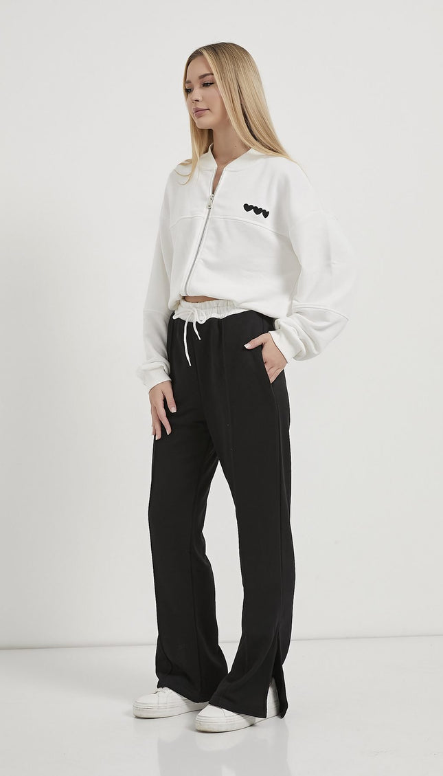 Jogginghosen für Damen mit Herzstickerei schwarz/weiß