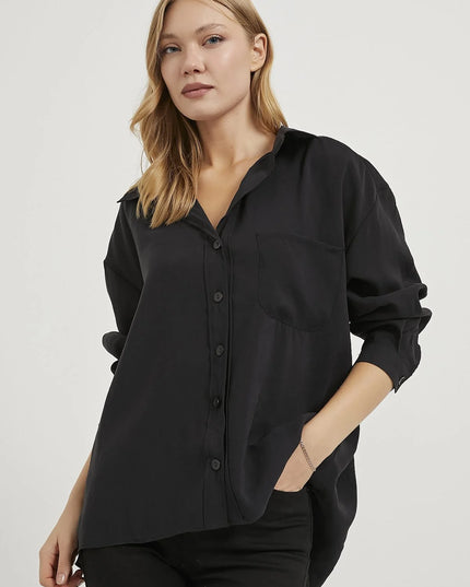 Modal Oversize Damenhemd mit Offenem Kragen