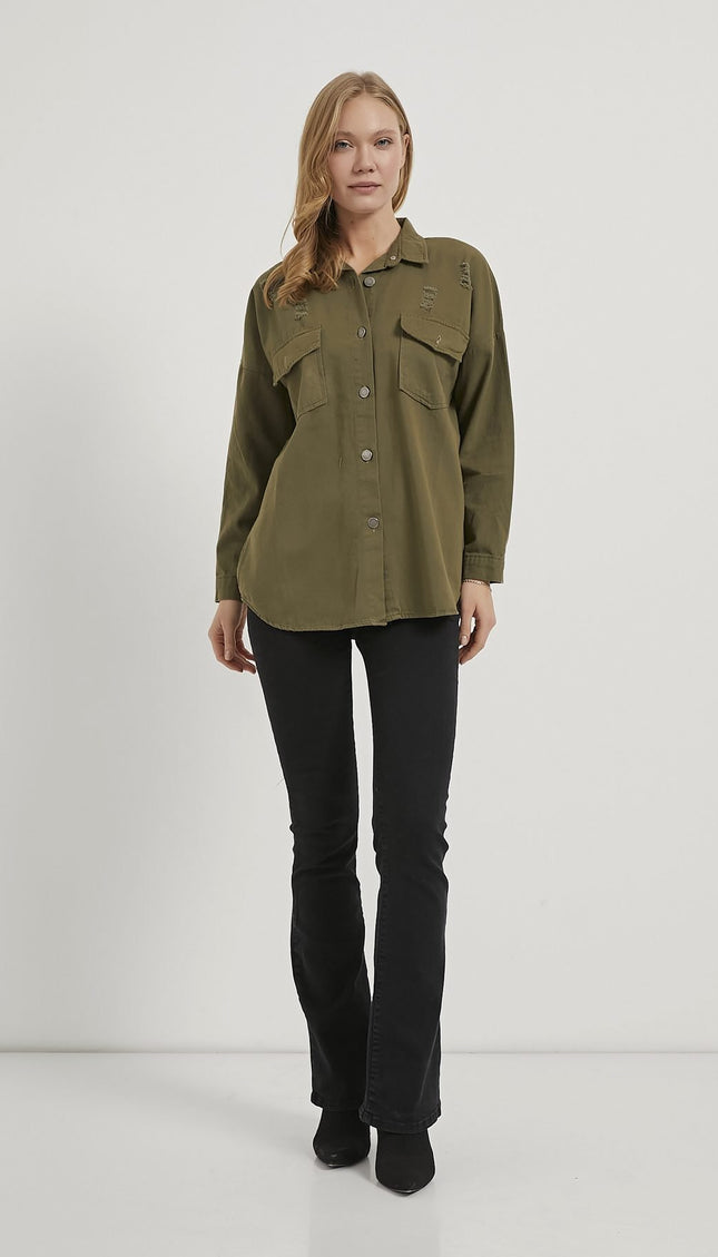 Damenhemd mit Klappentaschen und Metallknöpfen